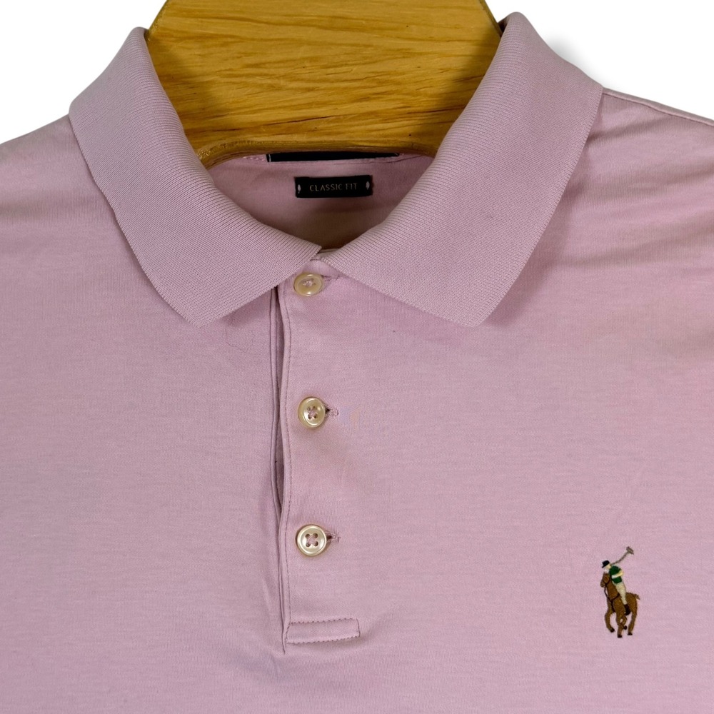 Polo Ralph Lauren Polo Shirt Men Large Pink Classic Fit Cotton Preppy Golf Pony